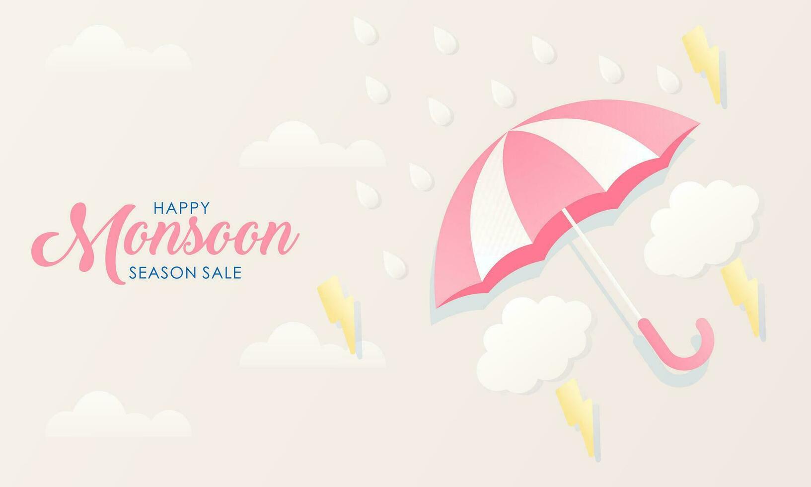 Cute Pastel Color Scheme and Paper Cut Style Happy Monsoon Season Sale Banner Background vector