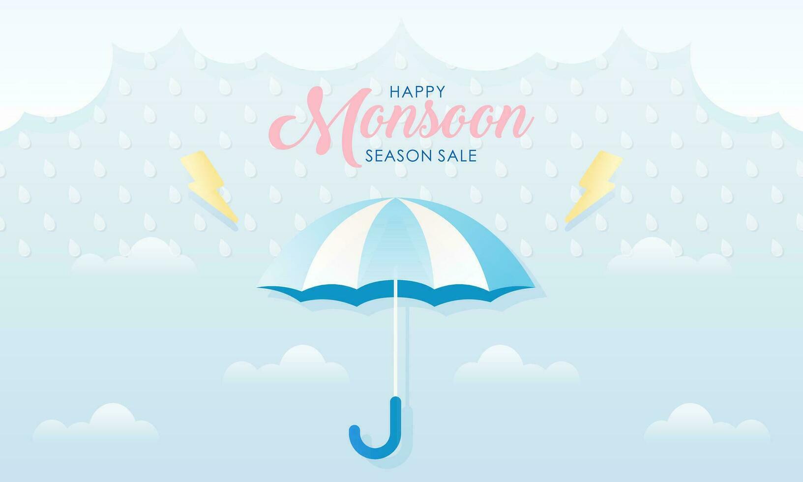 Cute Pastel Color Scheme and Paper Cut Style Happy Monsoon Season Sale Banner Background vector