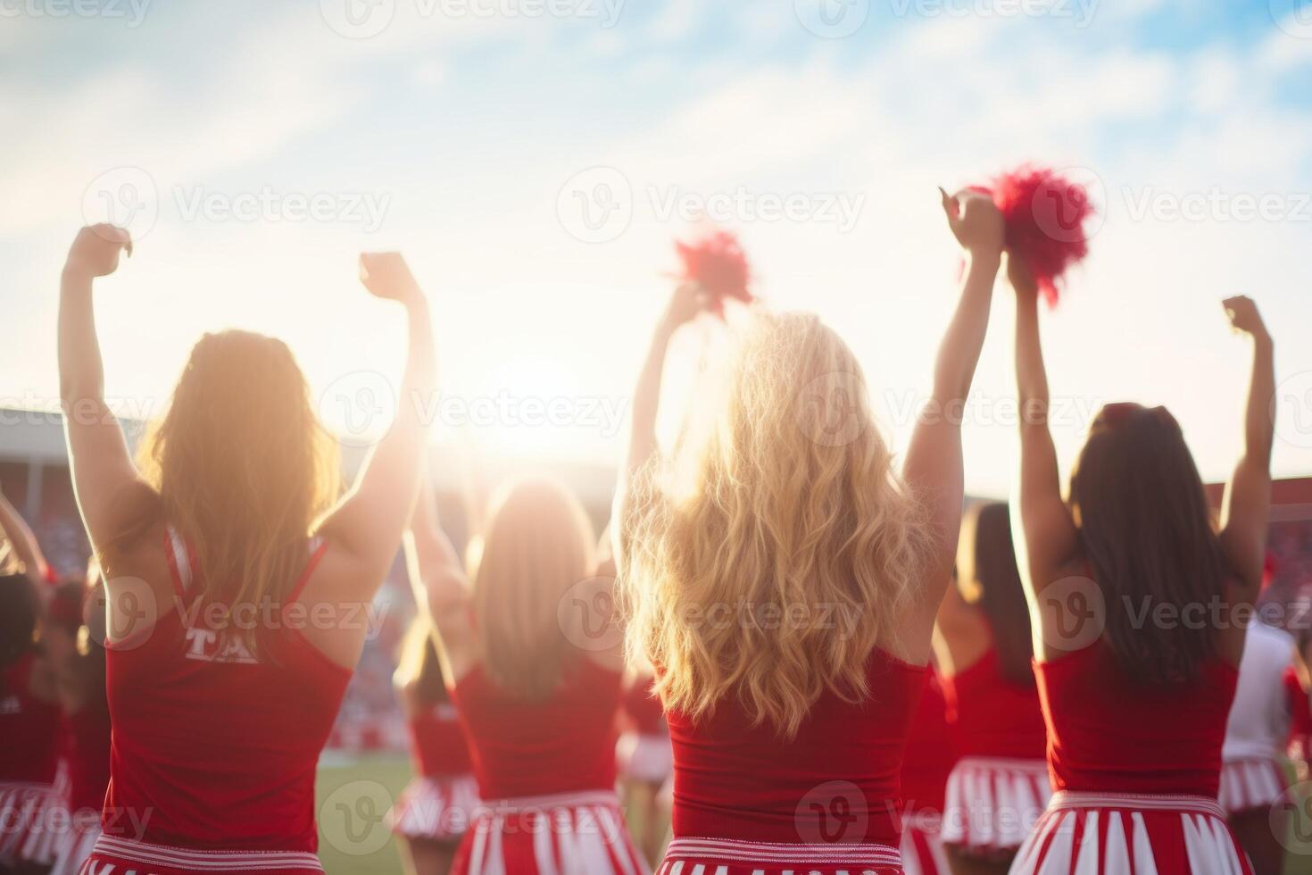 Spirited Cheerleaders cheering game. Generate Ai photo