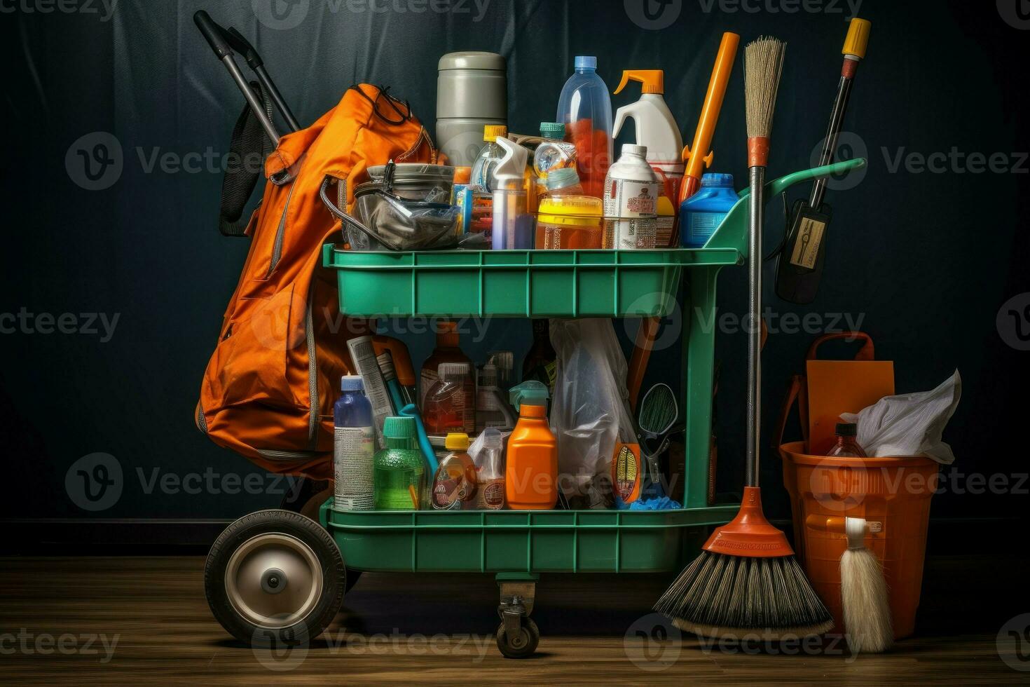 Portable Cleaning tools cart building. Generate Ai photo