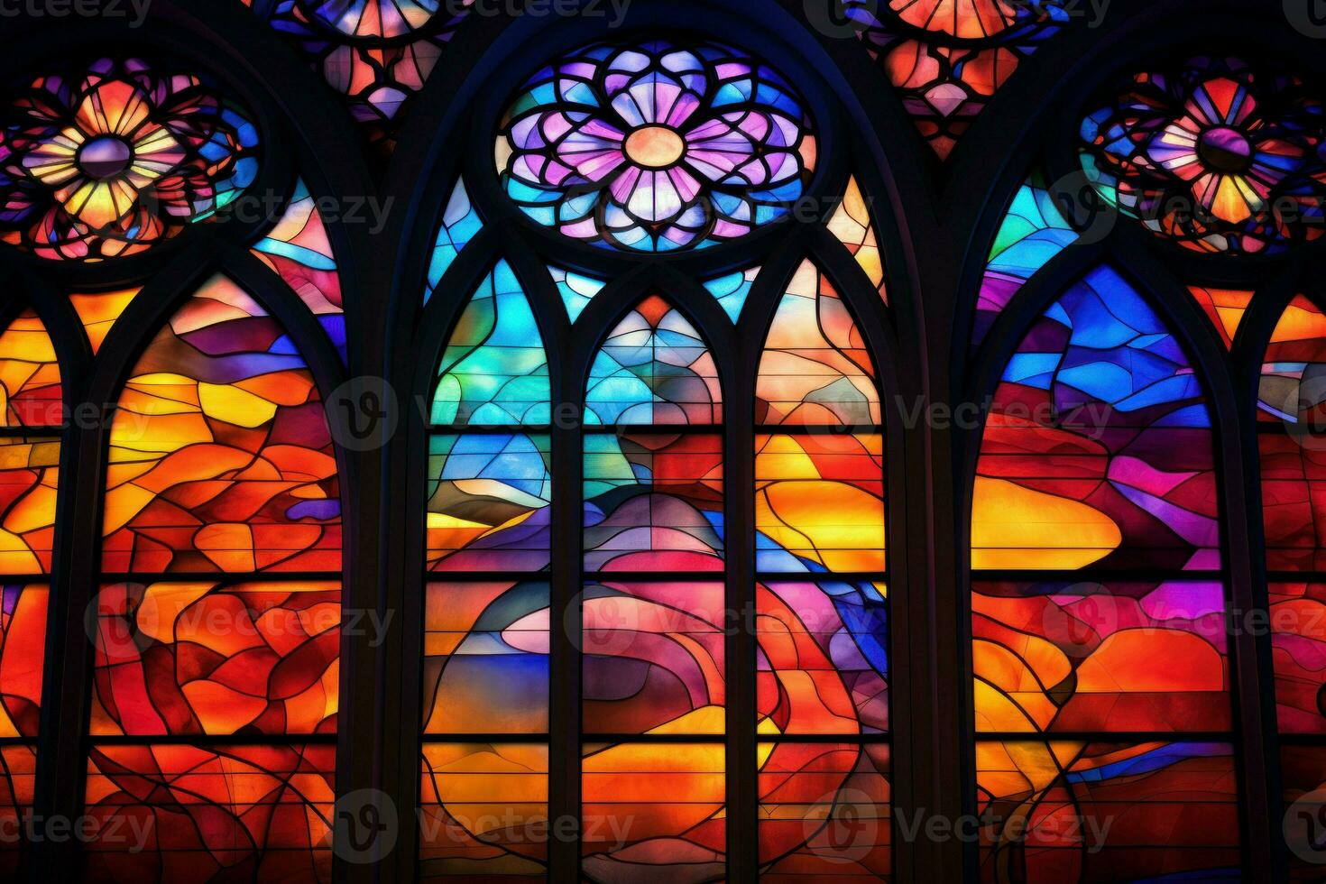 Multicolored Colorful church window. Generate Ai photo