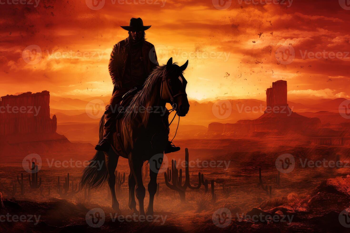 Textured Cowboy banner portrait. Generate ai photo