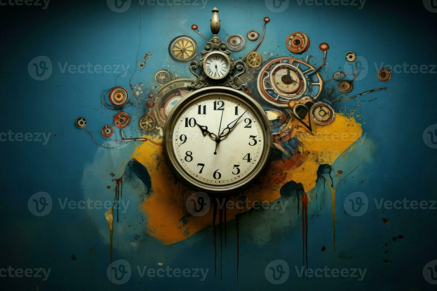 Rustic Old clock on brick wall. Generate Ai photo