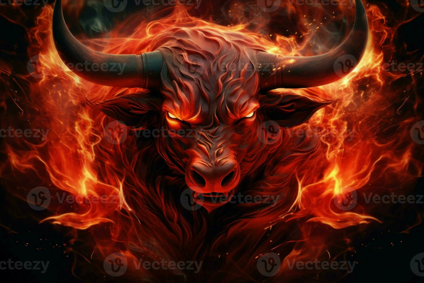 Breathtaking Bull red flames. Generate Ai photo