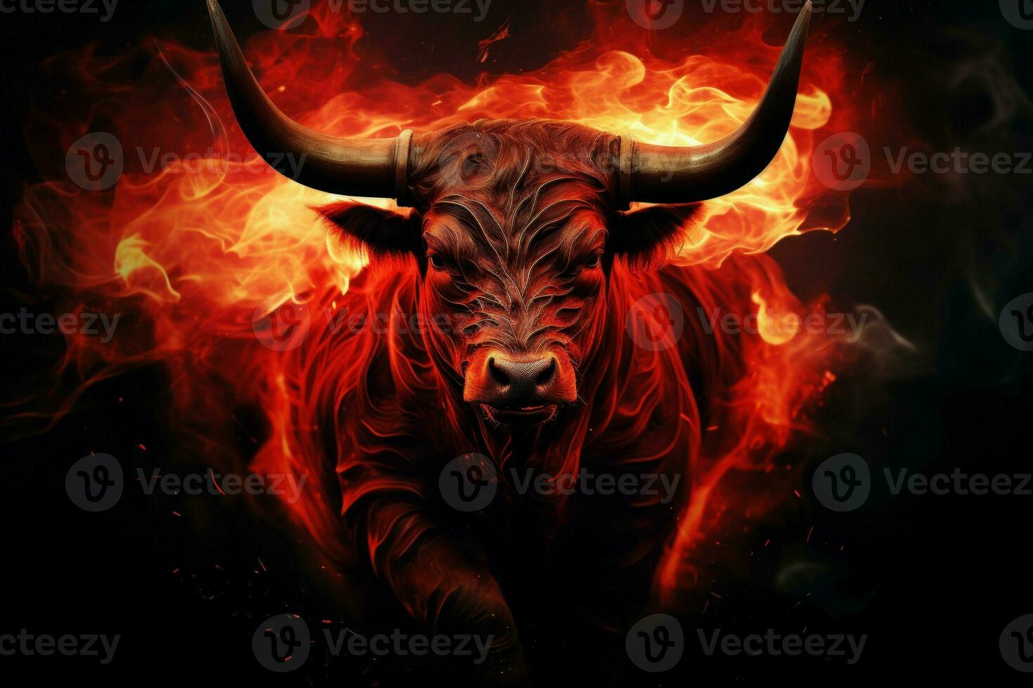 Mesmerizing Bull red flames. Generate Ai photo