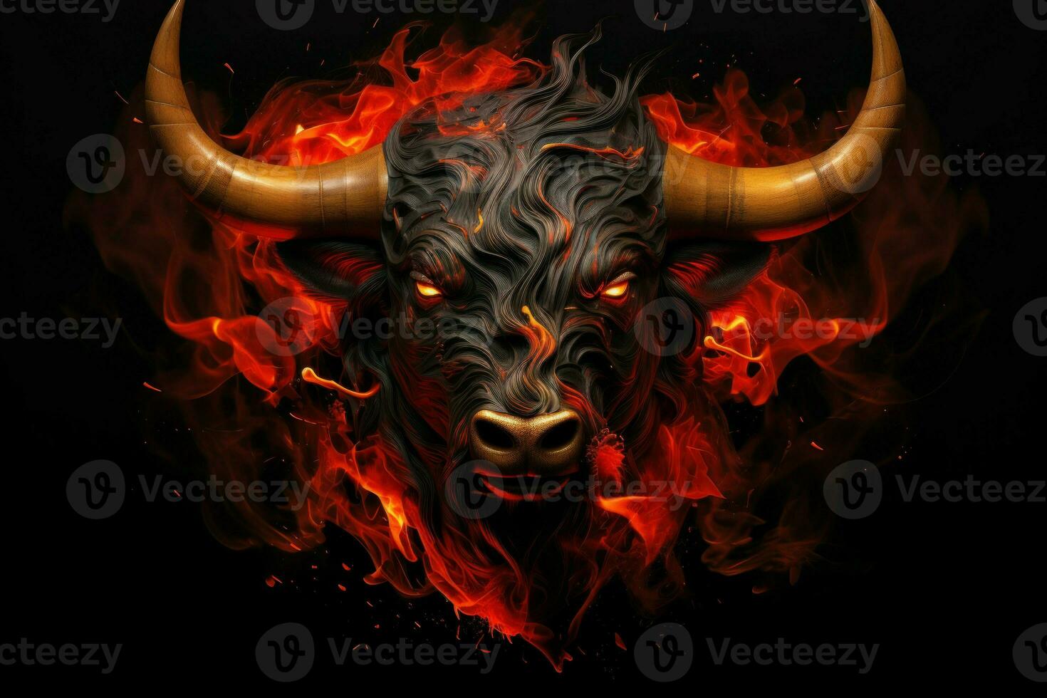 Blazing Bull red flames. Generate Ai photo