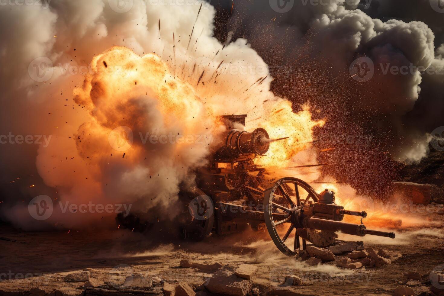 Artillery installation splash fire. Generate Ai photo
