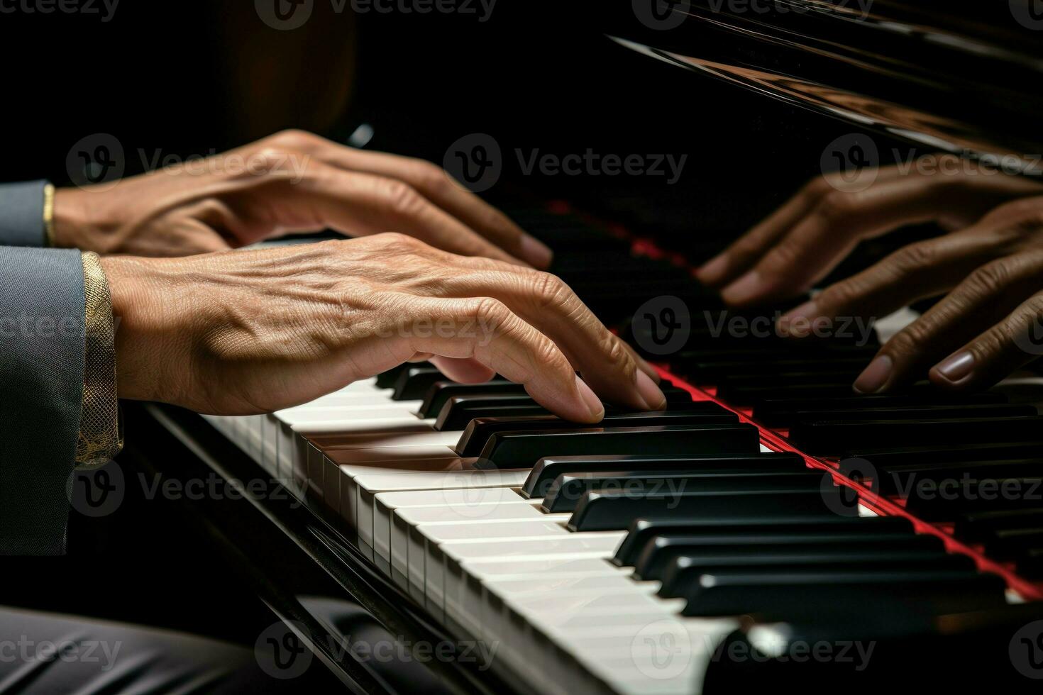 Skilled Hands playing piano. Generate Ai photo