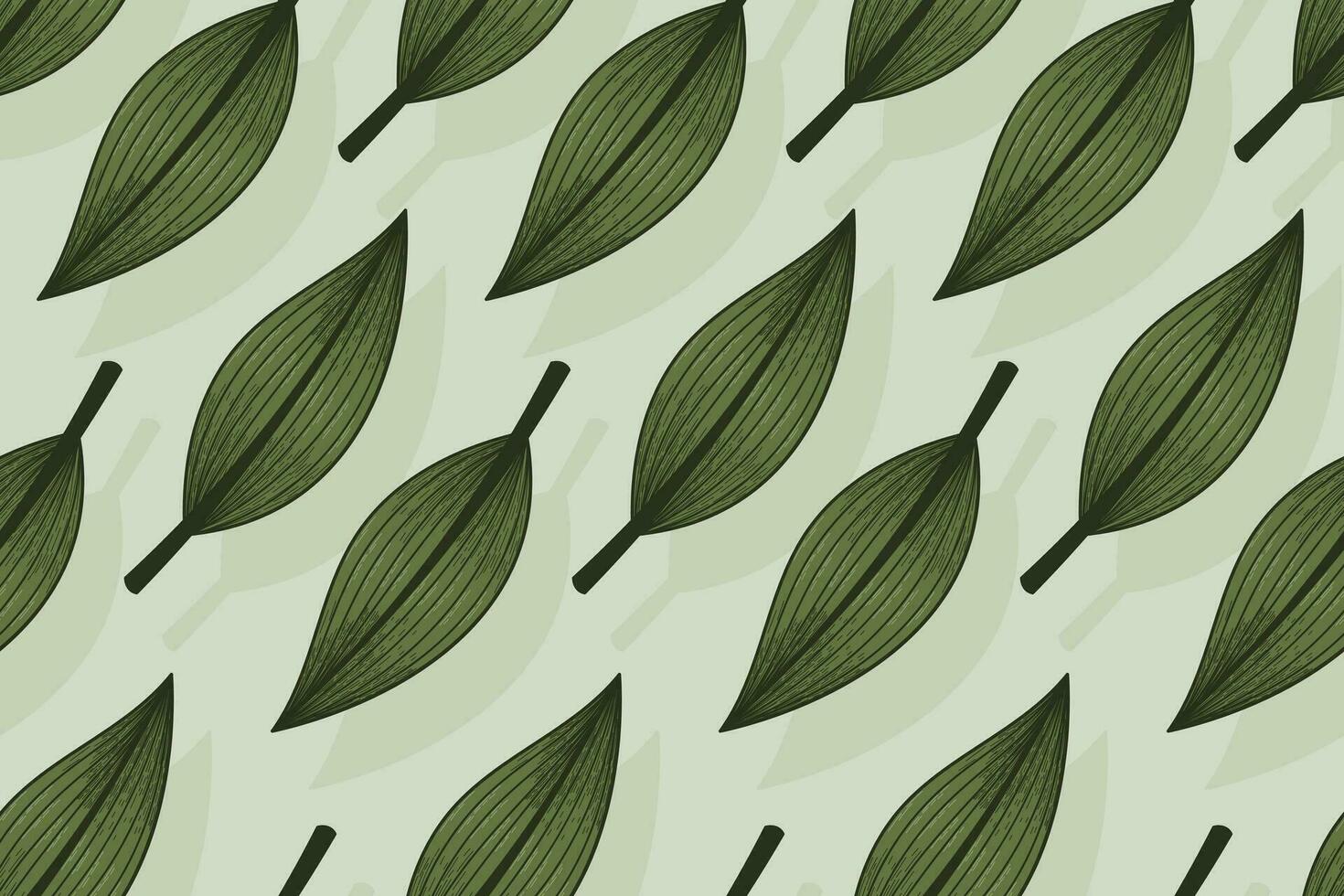 Flat decorative tropical green leaf, sketch style. Vector natural seamless pattern.