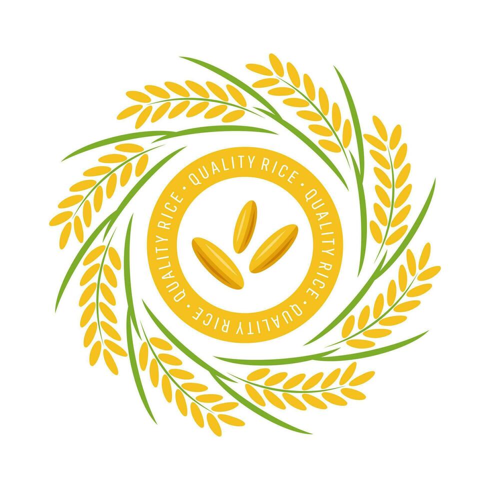 Rice grain and paddy bunch logo, circle frame vector