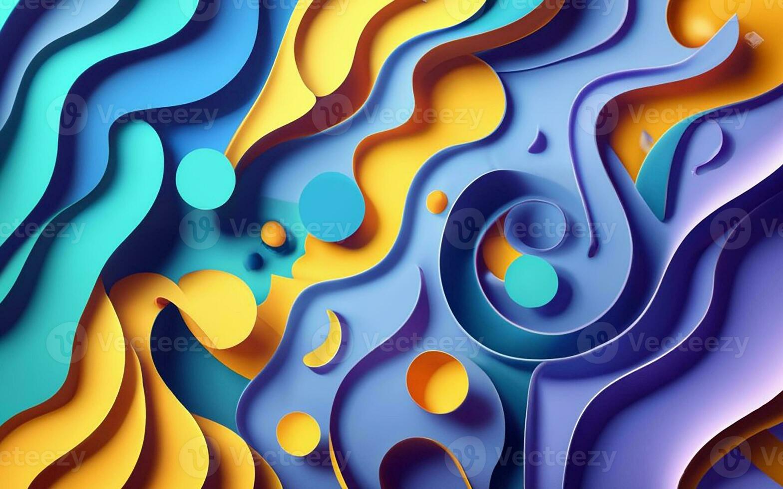 abstract background bright colors yellow, purple, blue. soft lines, shadows, cut paper. AI generated photo