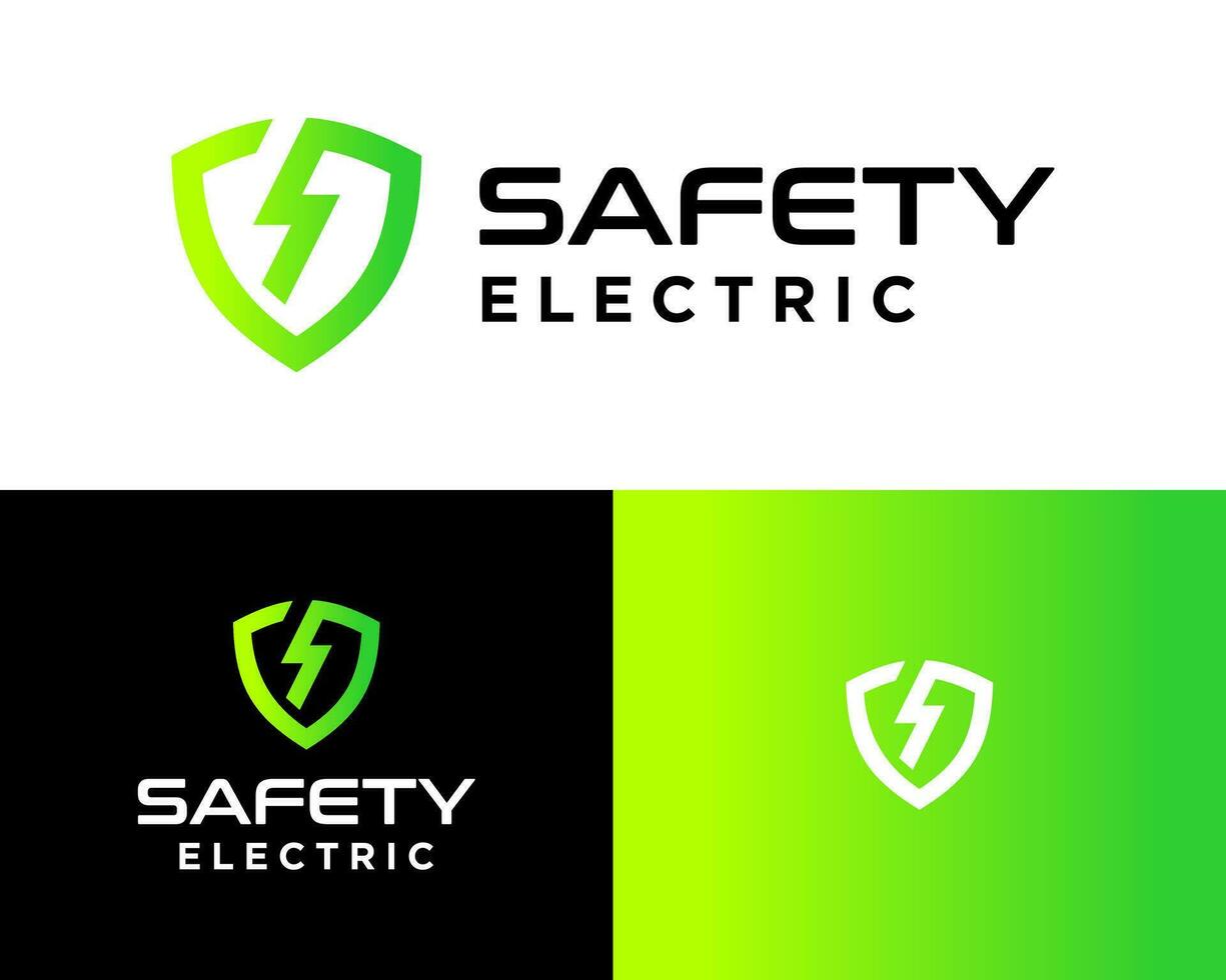 Lightning bolt electric power secure security shield safety logo design. vector