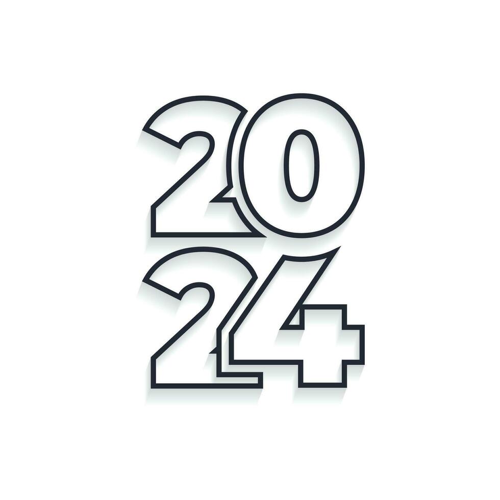 contento nuevo año 2024 texto bandera en moderno línea estilo para saludo tarjeta vector
