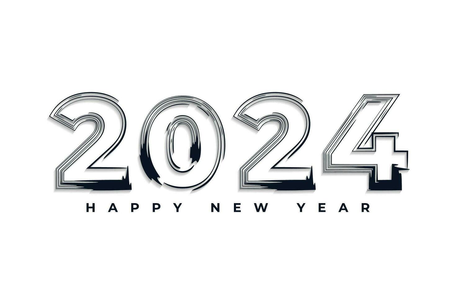 Happy New Year 2024 text banner in modern line style for greeting card