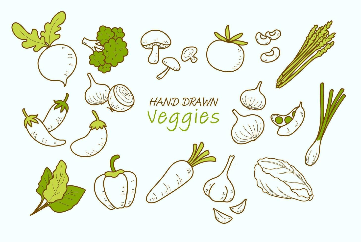 Veggies hand drawn collection, vegetables set vector
