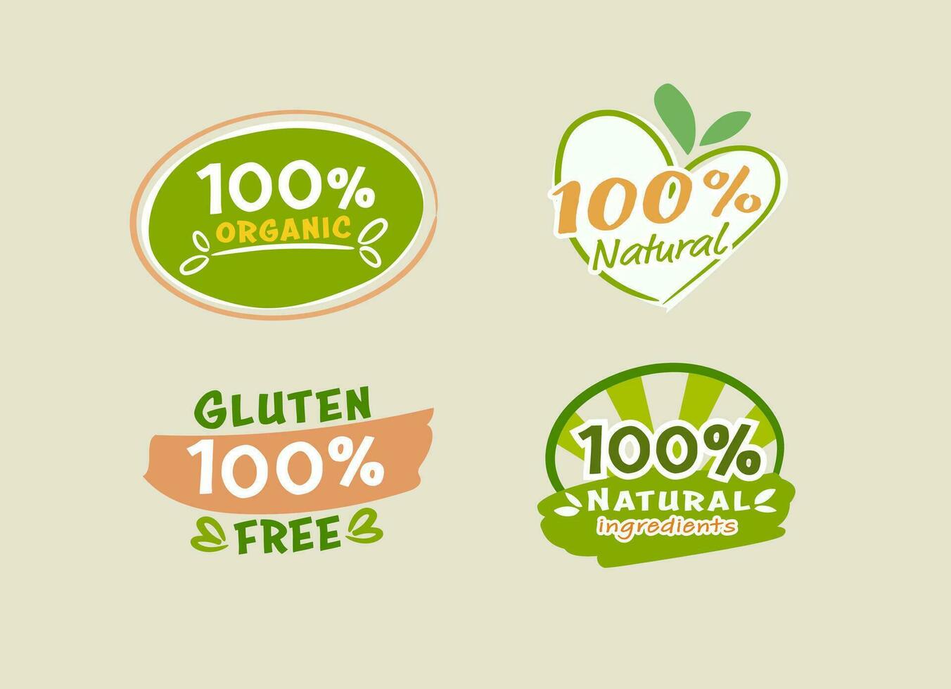 uno cien por ciento natural etiquetas, orgánico comida logo colección vector