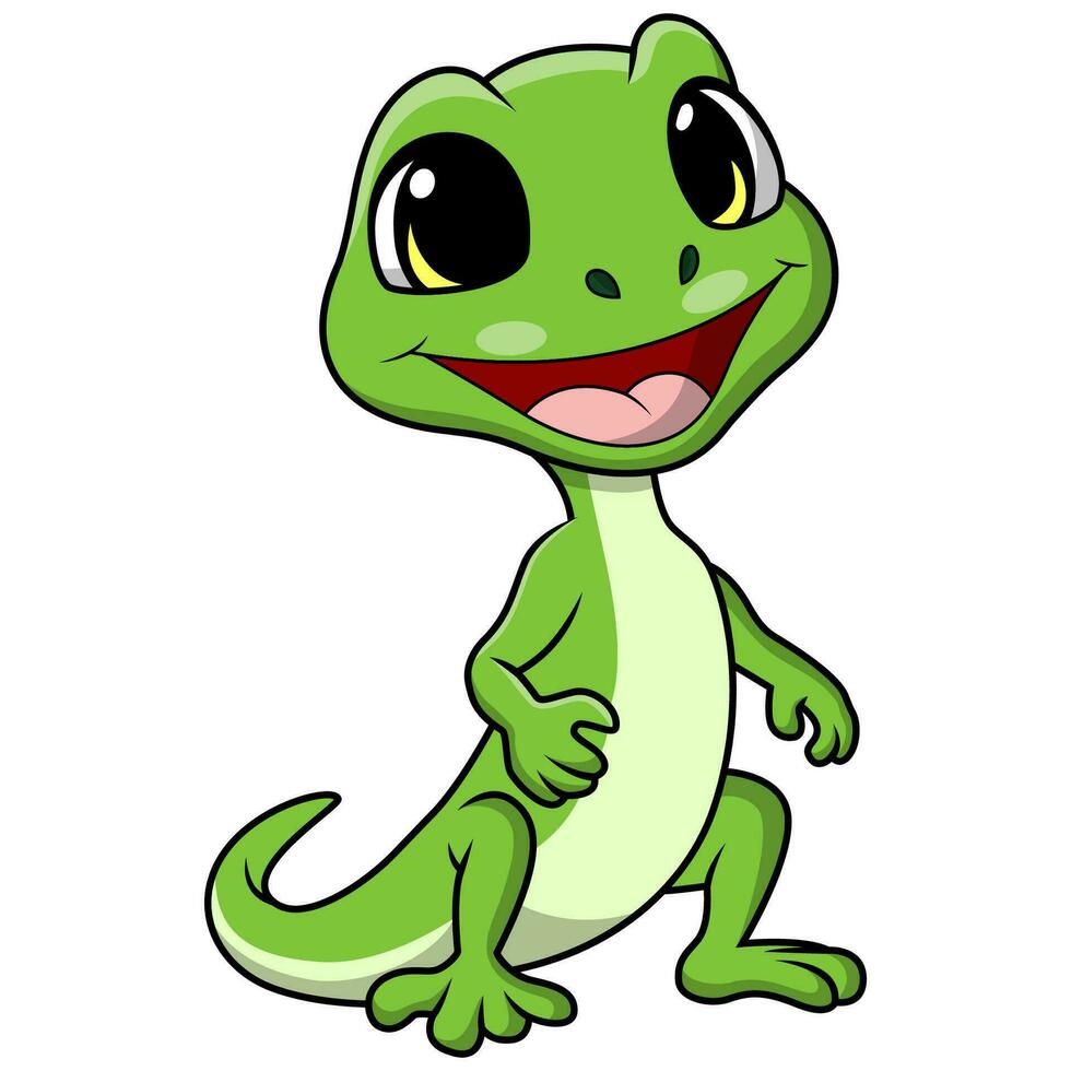 Cute green lizard cartoon on white background vector