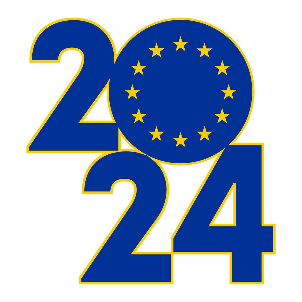 Happy New Year 2024 banner with European Union flag inside. Vector illustration.