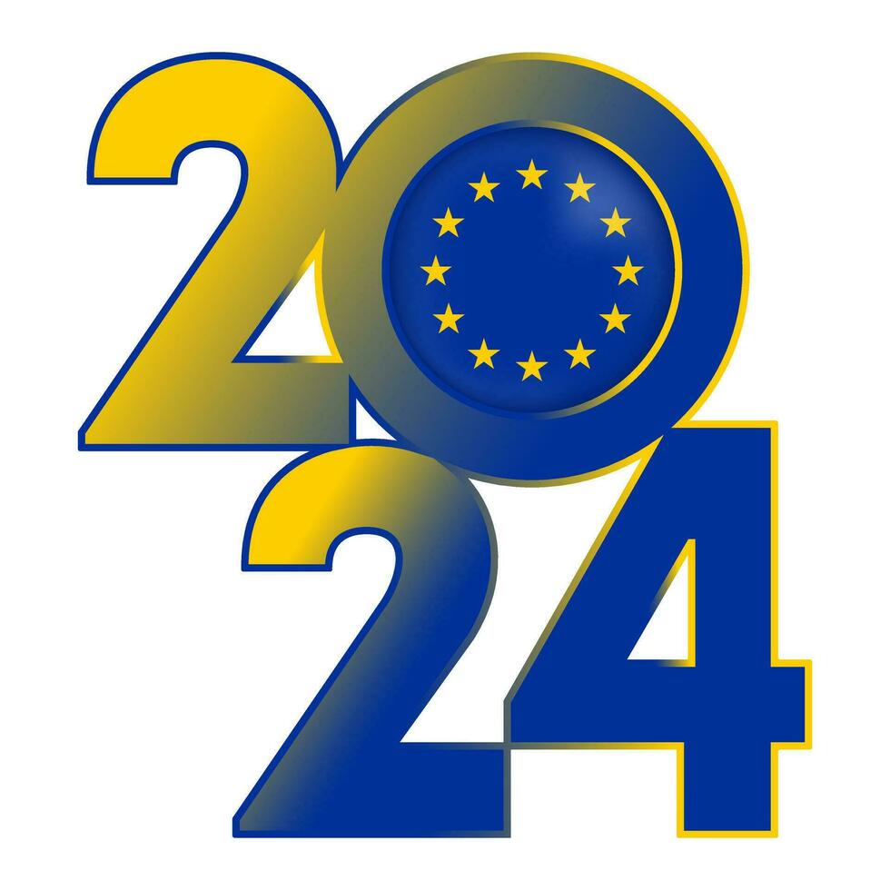 Happy New Year 2024 banner with European Union flag inside. Vector illustration.