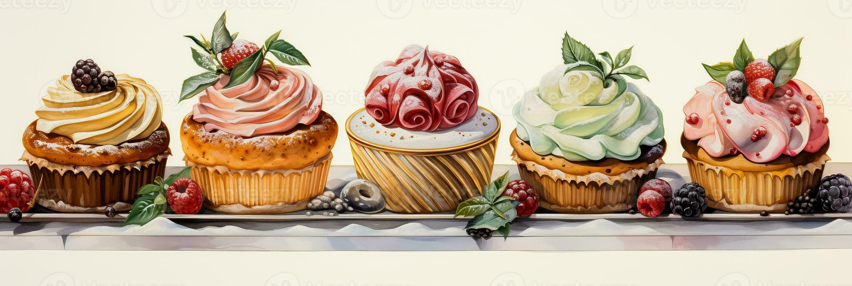 Traditional holiday pastries depicted in cozy snow dusted watercolor paintings photo