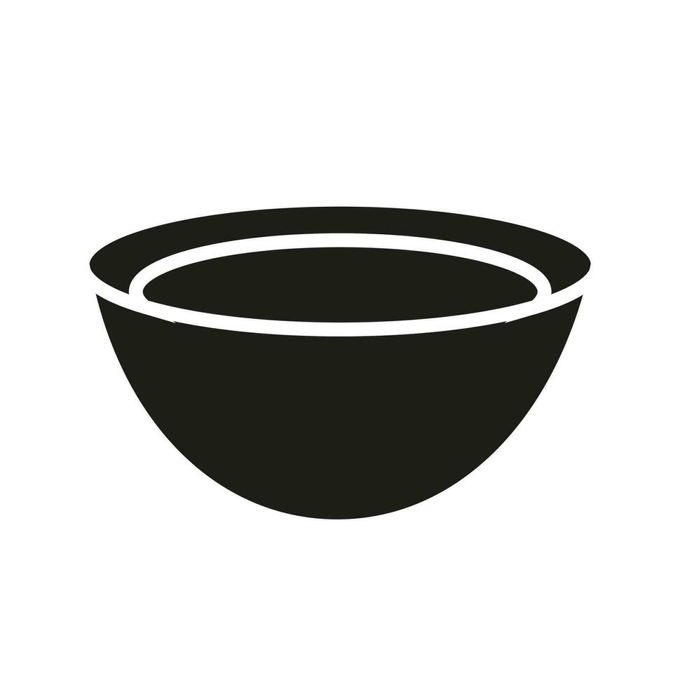 Empty dish, plate, bowl for food isolated black icon. Silhouette Vector graphics illustration.