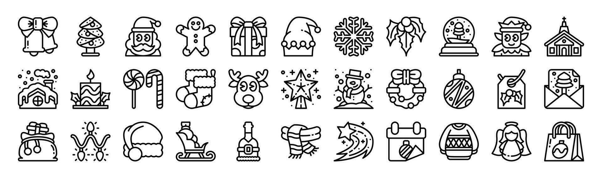 Christmas line icon set vector
