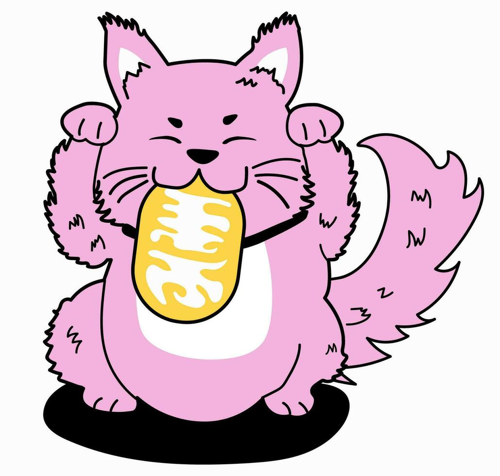 Cute pink kawaii-styled maneki neko lucky fortune cat ornament. vector