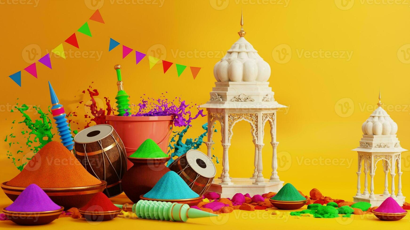 3d rendering illustration for holi festival of colors  colorful gulaal  background. photo