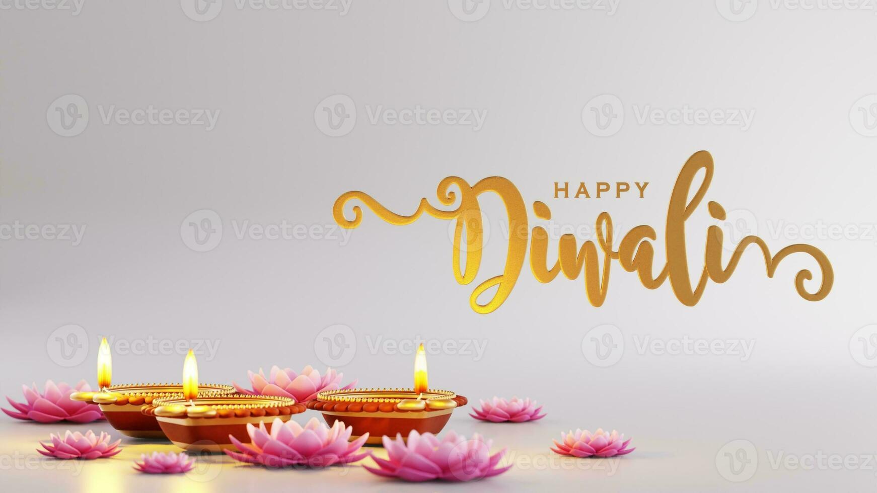 3D rendering for diwali festival Diwali, Deepavali or Dipavali the festival of lights india with gold diya patterned on color Background. photo