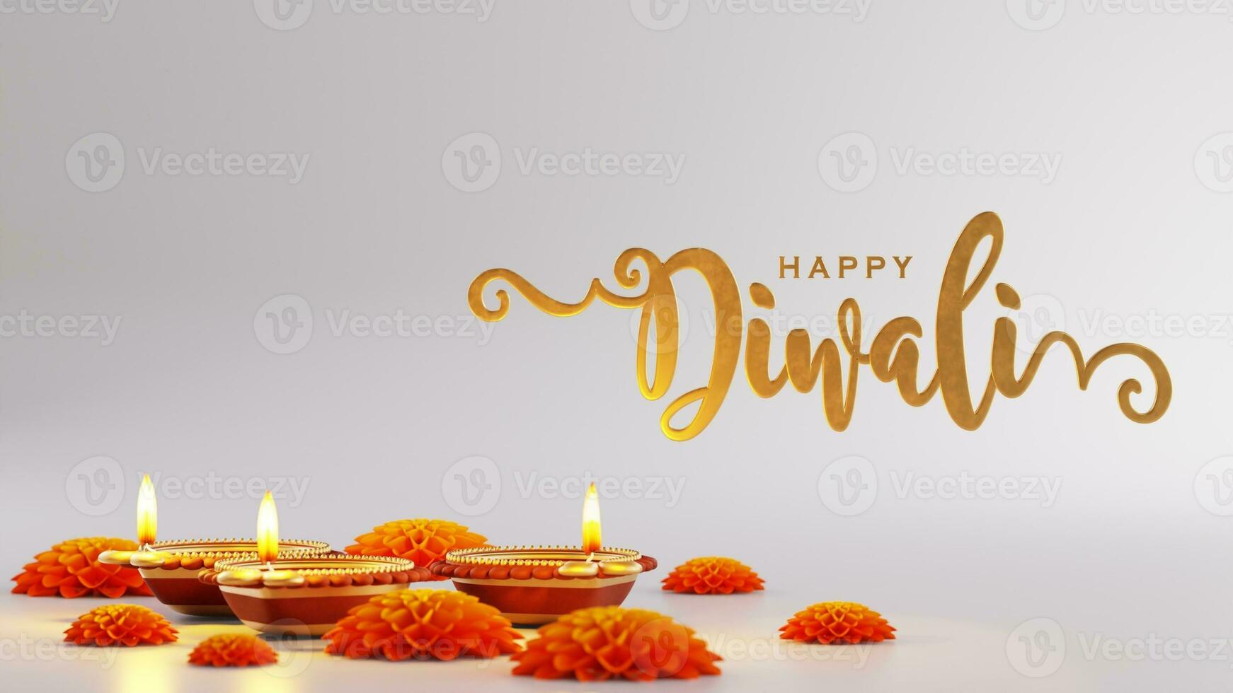 3D rendering for diwali festival Diwali, Deepavali or Dipavali the festival of lights india with gold diya patterned on color Background. photo