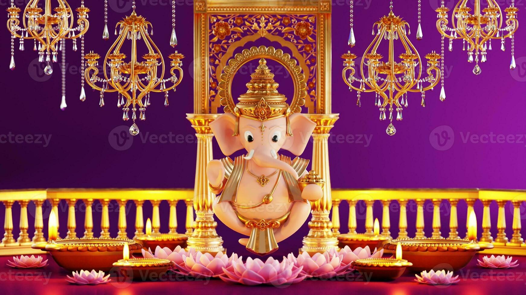 3D rendering for diwali festival Diwali, Deepavali or Dipavali the festival of lights india with gold diya patterned on color Background. photo