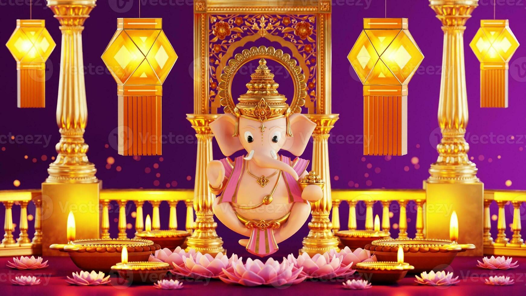 3D rendering for diwali festival Diwali, Deepavali or Dipavali the festival of lights india with gold diya patterned on color Background. photo