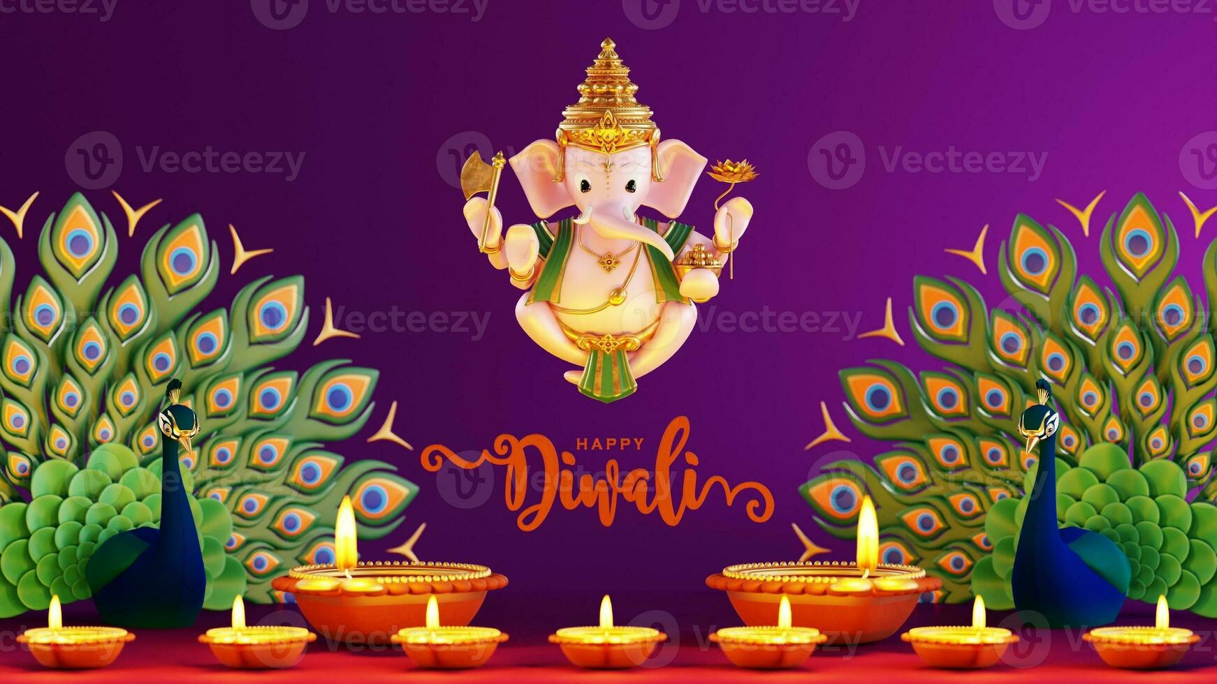 3D rendering for diwali festival Diwali, Deepavali or Dipavali the festival of lights india with gold diya patterned on color Background. photo