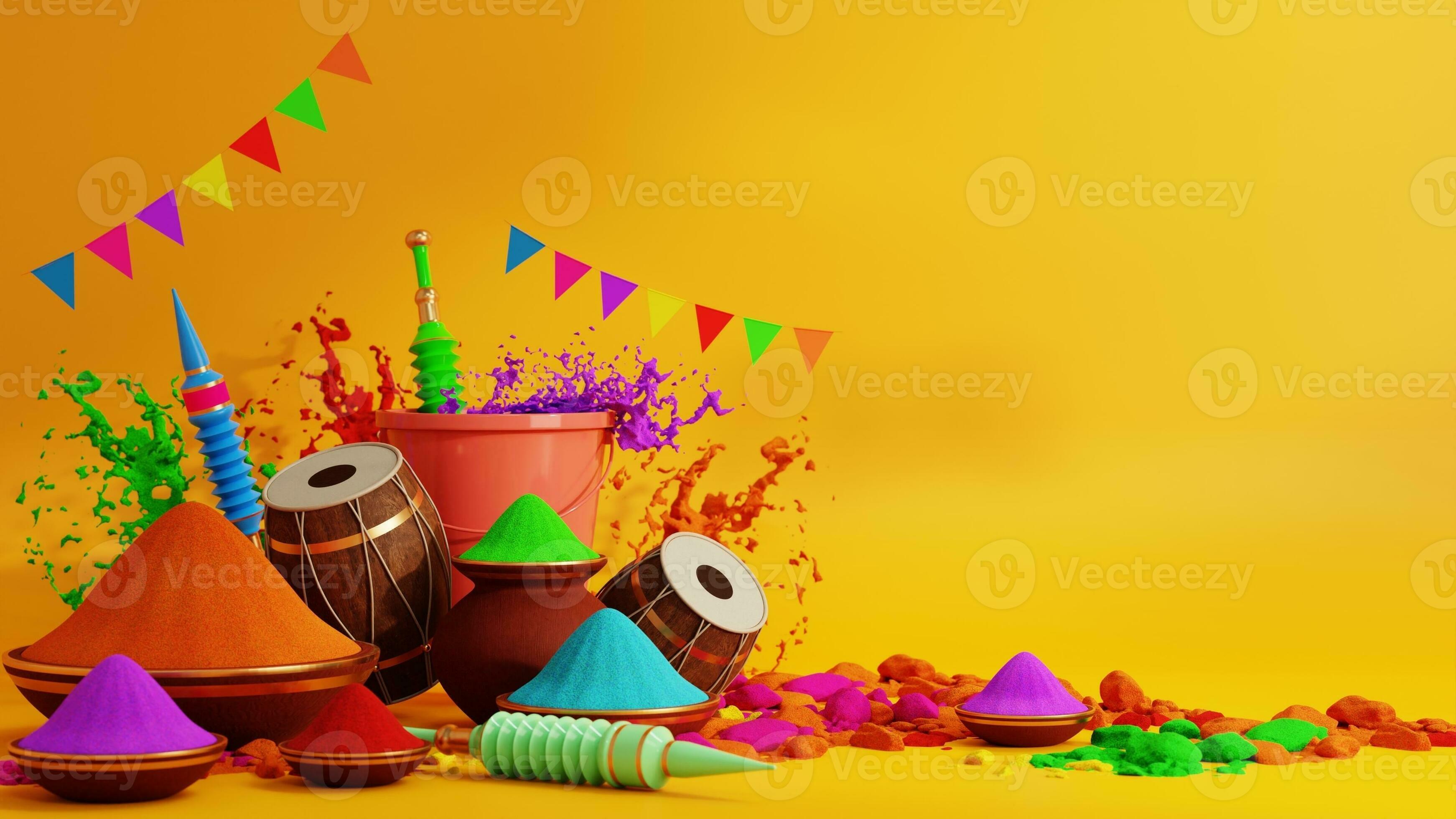3d rendering illustration for holi festival of colors colorful ...