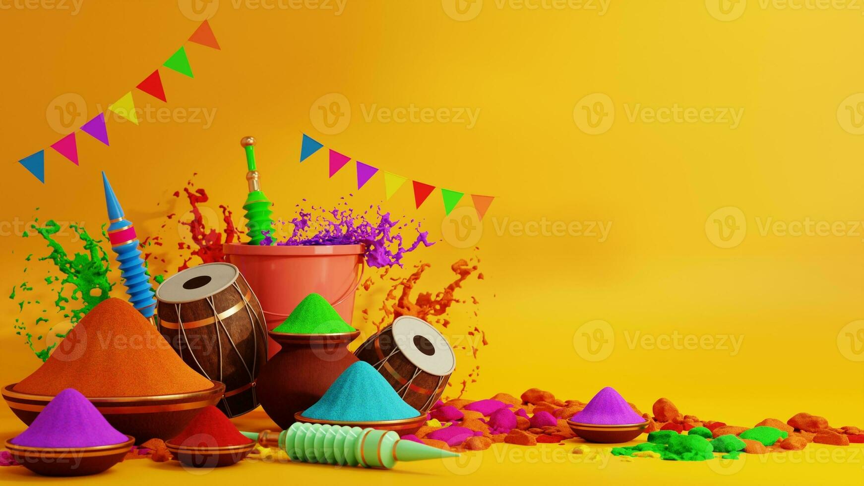 3d representación ilustración para holi festival de colores vistoso gulaal antecedentes. foto