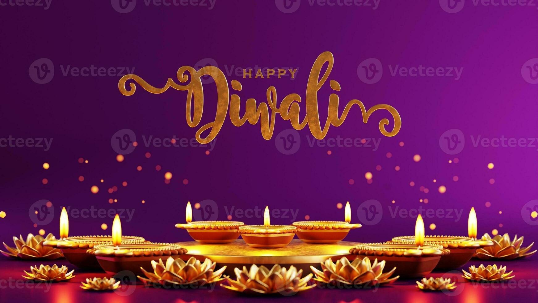 3D rendering for diwali festival Diwali, Deepavali or Dipavali the festival of lights india with gold diya patterned on color Background. photo