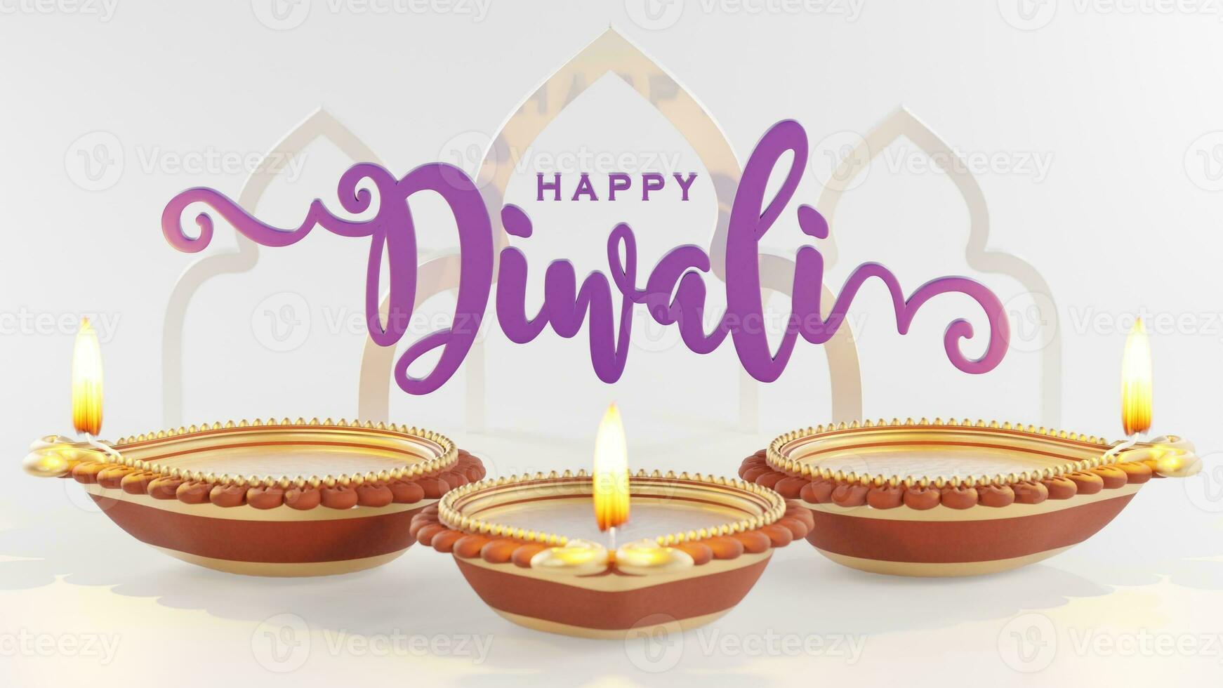 3D rendering for diwali festival Diwali, Deepavali or Dipavali the festival of lights india with gold diya patterned on color Background. photo