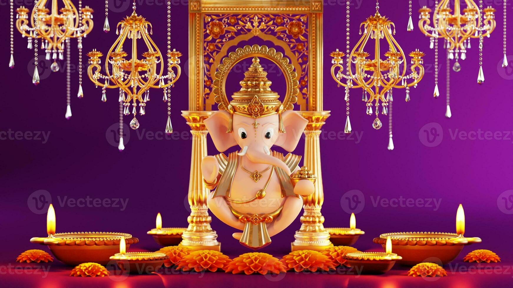 3D rendering for diwali festival Diwali, Deepavali or Dipavali the festival of lights india with gold diya patterned on color Background. photo