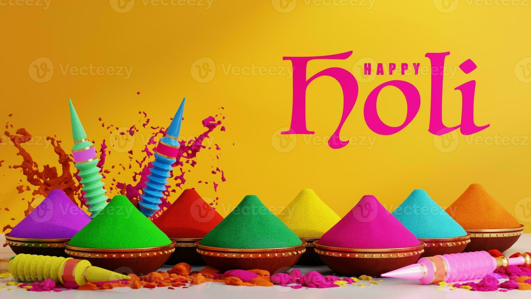 3d rendering illustration for holi festival of colors  colorful gulaal  background. photo