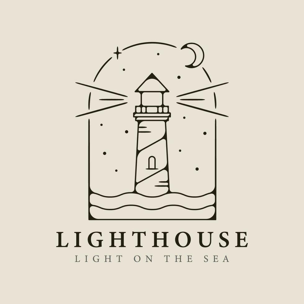 lighthouse line art logo minimalist style with emblem vector illustration design.