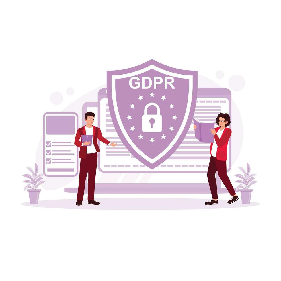 Company IT experts protect data information via the Internet. General Privacy concept. Trend Modern vector flat illustration