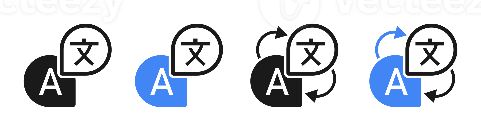 Translate Icons Set. Language Translation Symbols Concept. Black And Blue Illustration Png. png