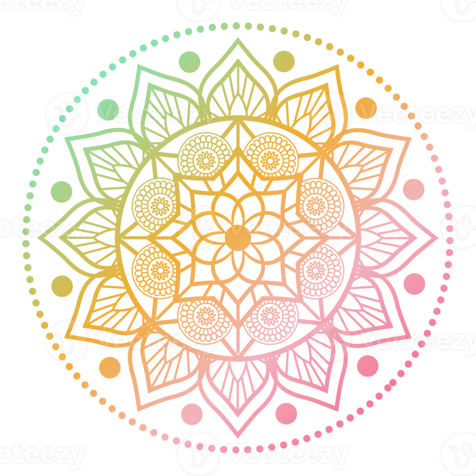 Soft gradient mandala ornament outline pattern. Indian geometric art graphic. Isolated coloring book. png