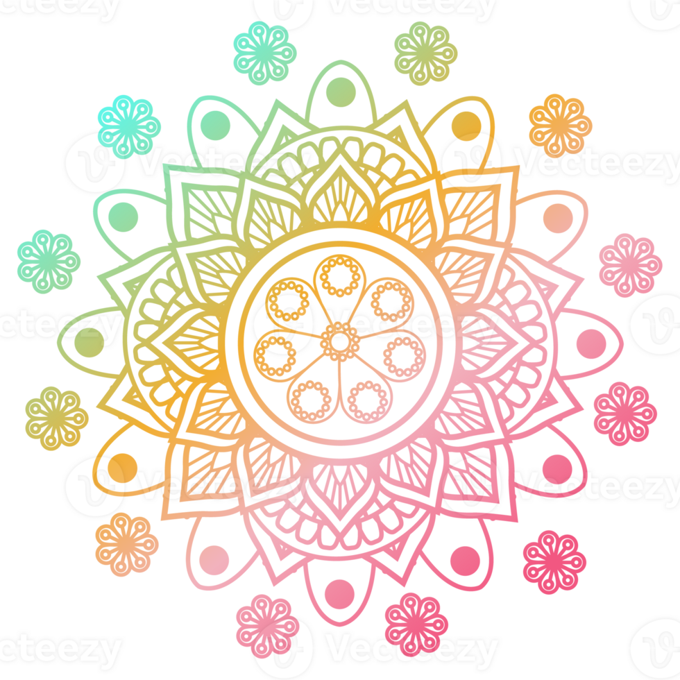 Soft gradient mandala ornament outline pattern. Indian geometric art graphic. Isolated coloring book. png
