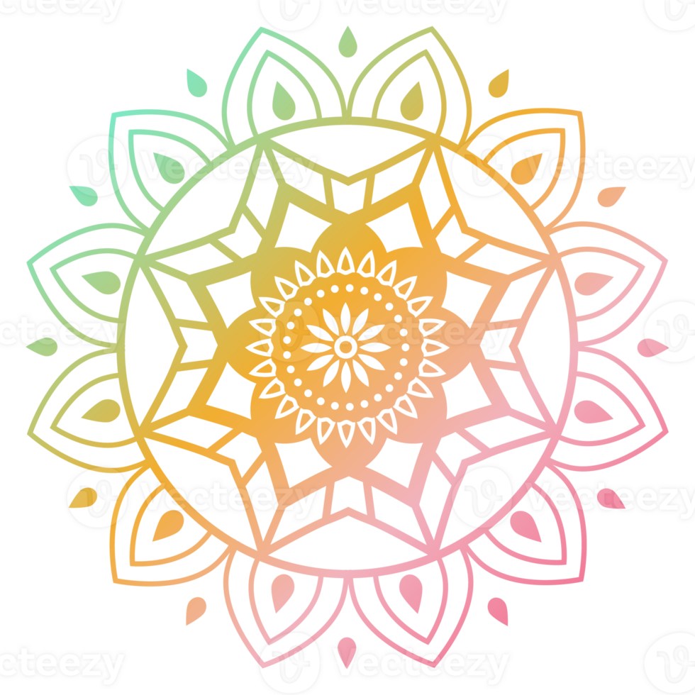 Soft gradient mandala ornament outline pattern. Indian geometric art graphic. Isolated coloring book. png