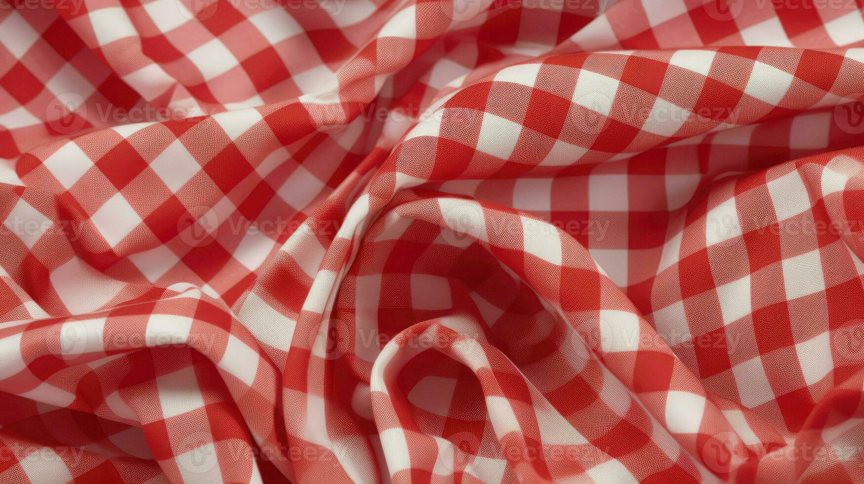 AI Generative red and white checkered fabric photo