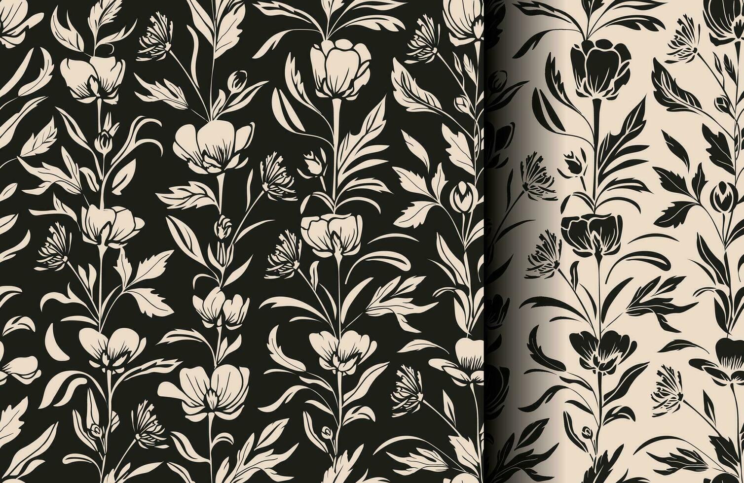 Seamless pattern with black and white flowers. Hand drawn contemporary print for textile, fabric, wrapping, wallpaper. Fashionable template for design. vector