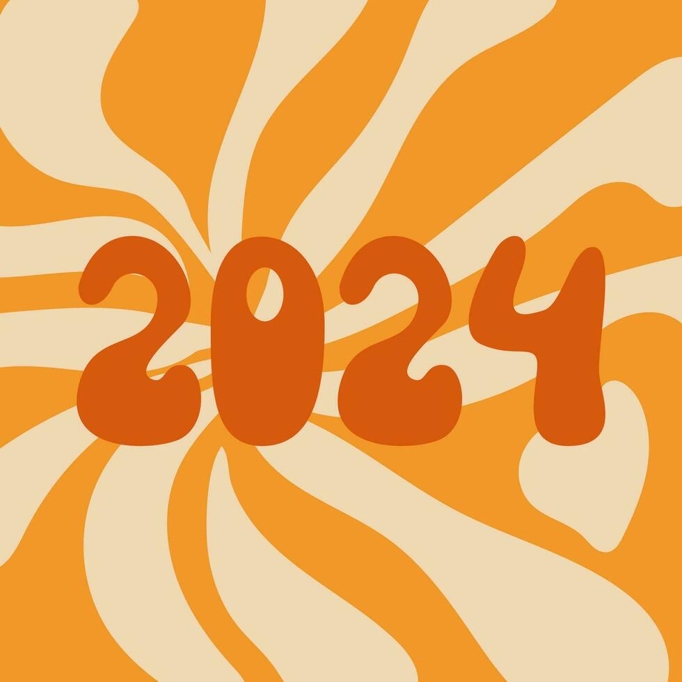 Happy new year 2024 number design in groovy style. Trendy background for branding, banner, cover, card vector