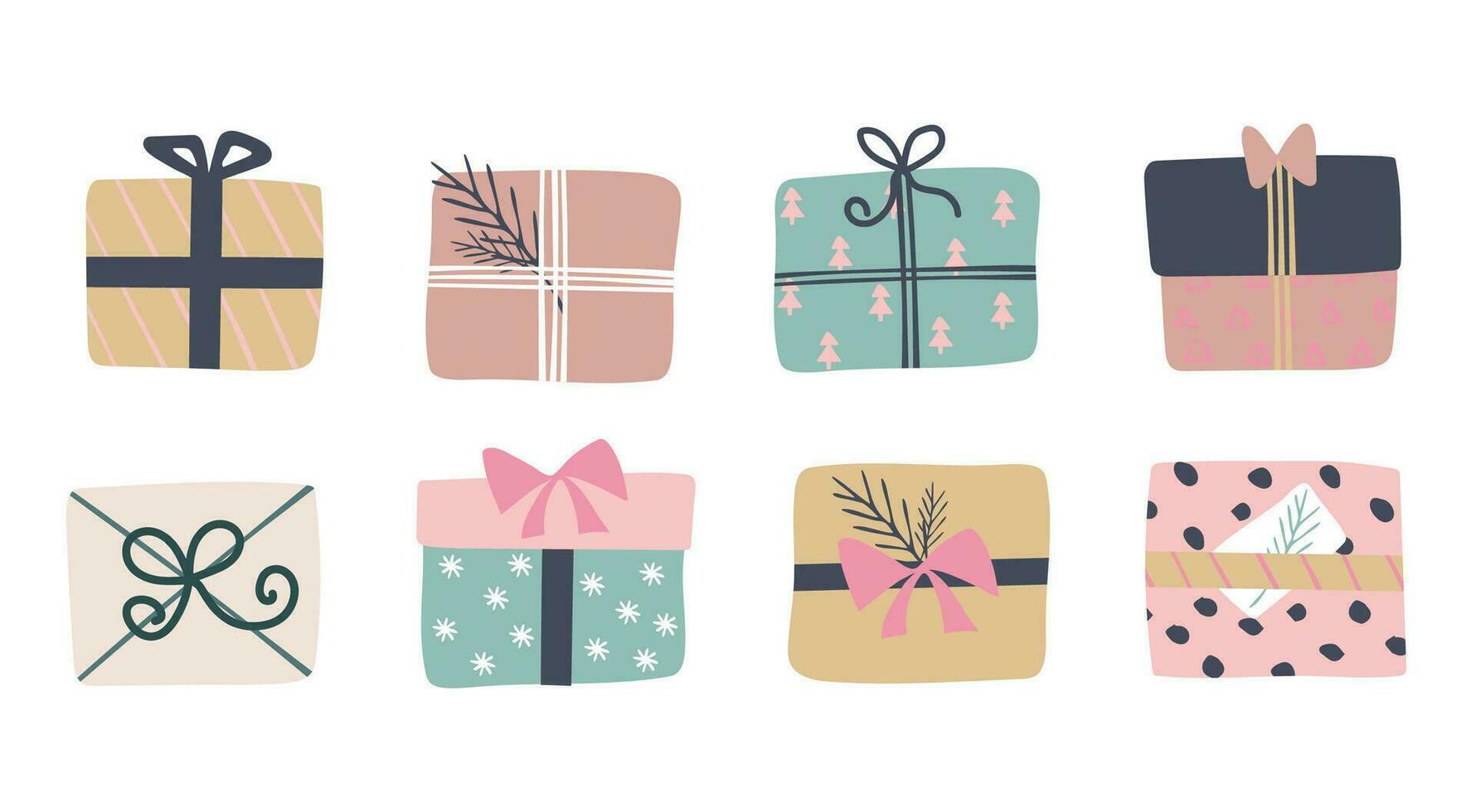 Gift box color set. Isolated icon present with ribbon. Christmas, new year, birthday, wedding present. vector