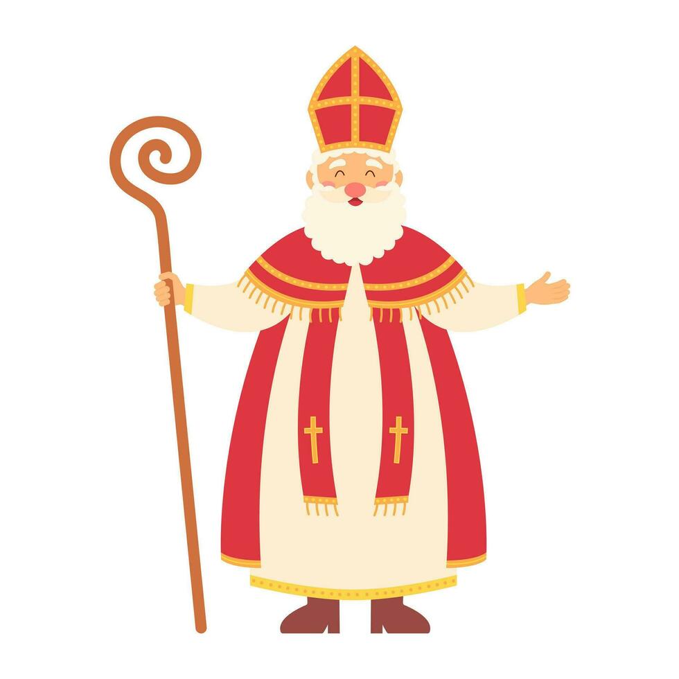 Saint Nicholas or Sinterklaas. December 6. Happy Saint Nicholas Day. Vector illustration.